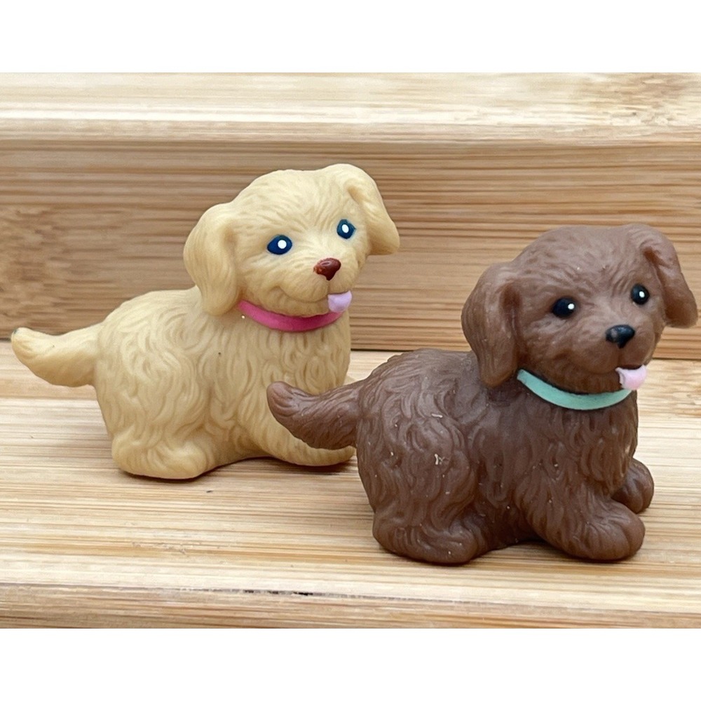 1999 Fisher Price Loving Family Dollhouse Brown and Tan Dog Figures Lot Of 2